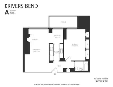 Floor plan for 1 bed, 1 bath, 856 sqft